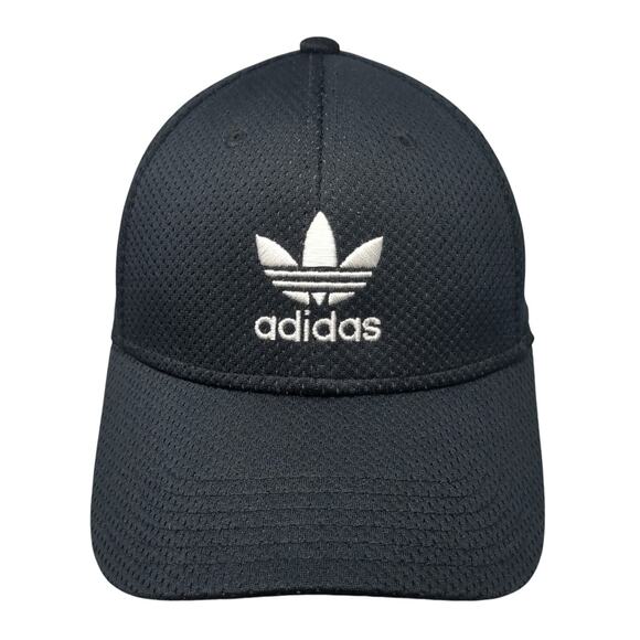 Adidas Fitted Baseball Cap Black Medium Lightweight Embroidered Trefoil - Picture 1 of 9